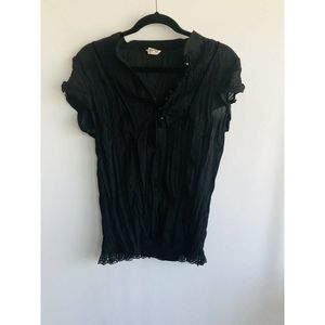 Studio Y Short Sleeve Blouse Black Chiffon Size L